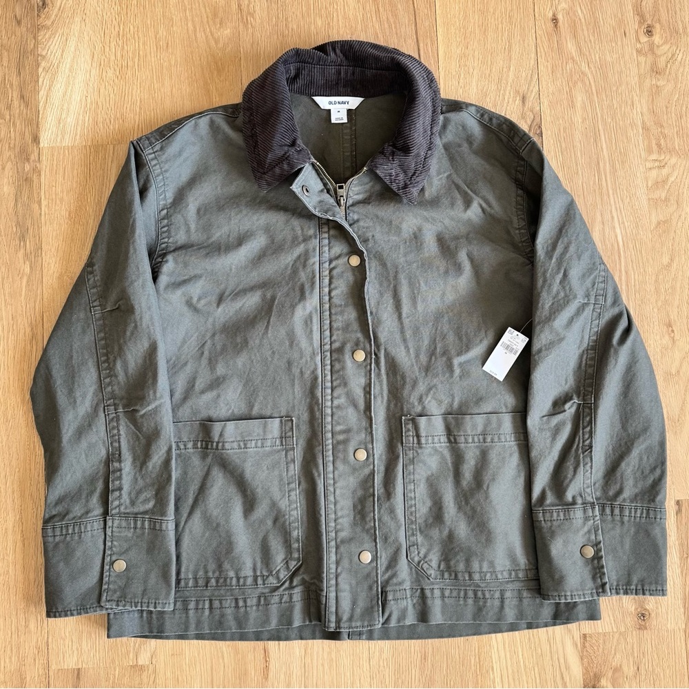 Old Navy Utility Jacket Women Medium Green Barn Coat Corduroy Collar NWT